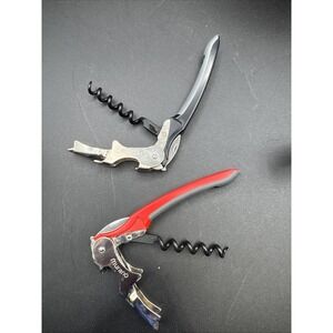 (2) Murano 2-Step Red / Black Waiters Corkscrew Wine Key Opener EUC